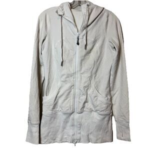 Lululemon Jacket White Full Zip Hooded Embroidered Logo Ribbed Hem Women’s 6